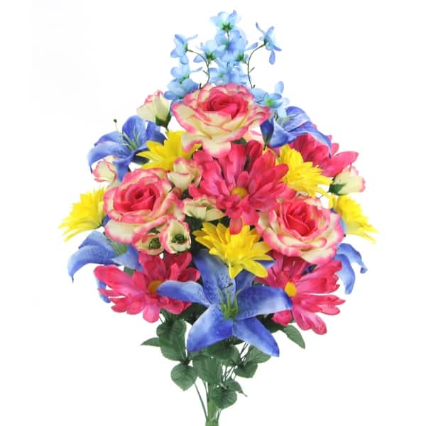 30 Stems Faux Lily Rose Dahlia & Daisy Mixed Flower Bush - Overstock ...