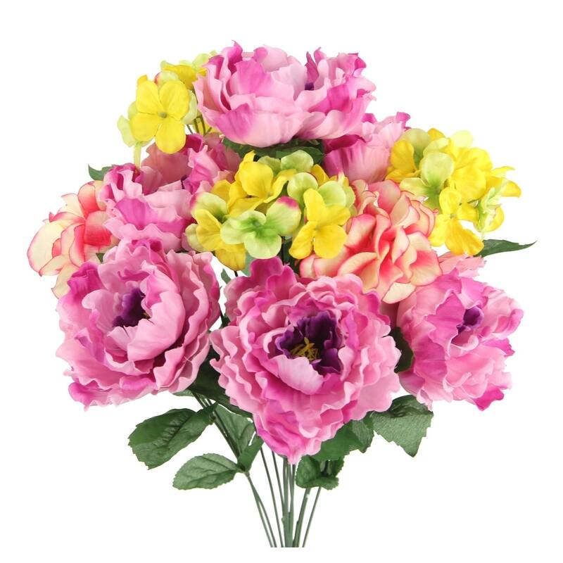 12 Stems Faux Peony & Hydrangea Mixed Flower Bush