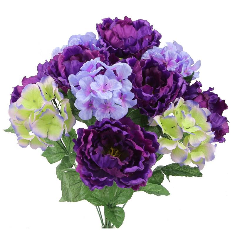 12 Stems Faux Peony & Hydrangea Mixed Flower Bush