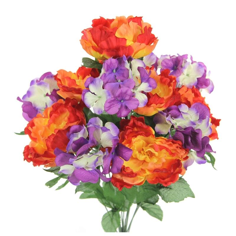 12 Stems Faux Peony & Hydrangea Mixed Flower Bush