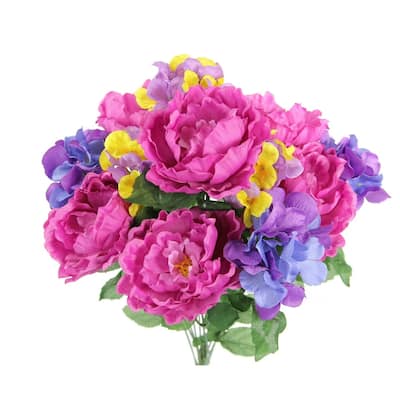 12 Stems Faux Peony & Hydrangea Mixed Flower Bush