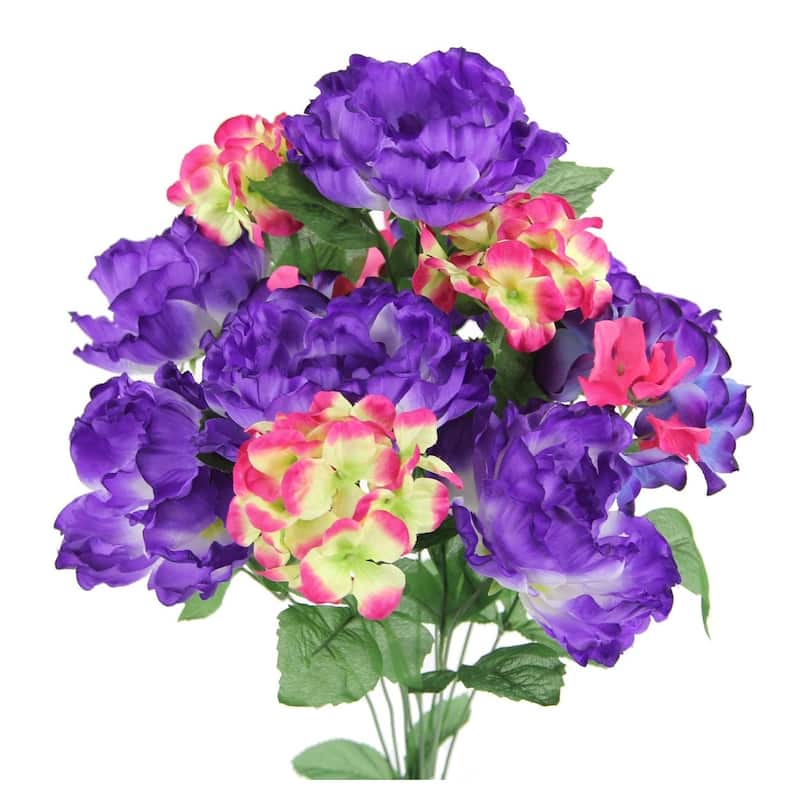 12 Stems Faux Peony & Hydrangea Mixed Flower Bush