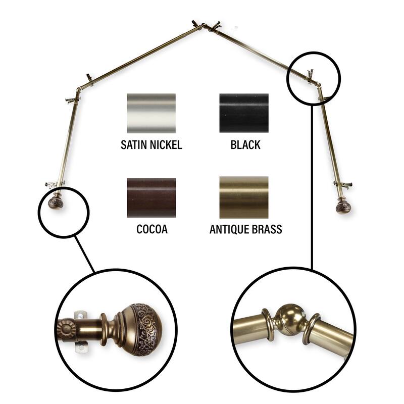 InStyleDesign Nadine 4-Sided Bay Window Curtain Rod - Nickel Finish/Antique/Brass Finish - Antique Brass