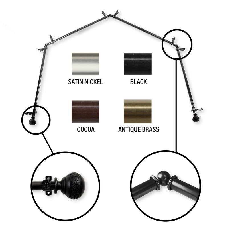 InStyleDesign Nadine 4-Sided Bay Window Curtain Rod - Nickel Finish/Satin/Black Finish - Black