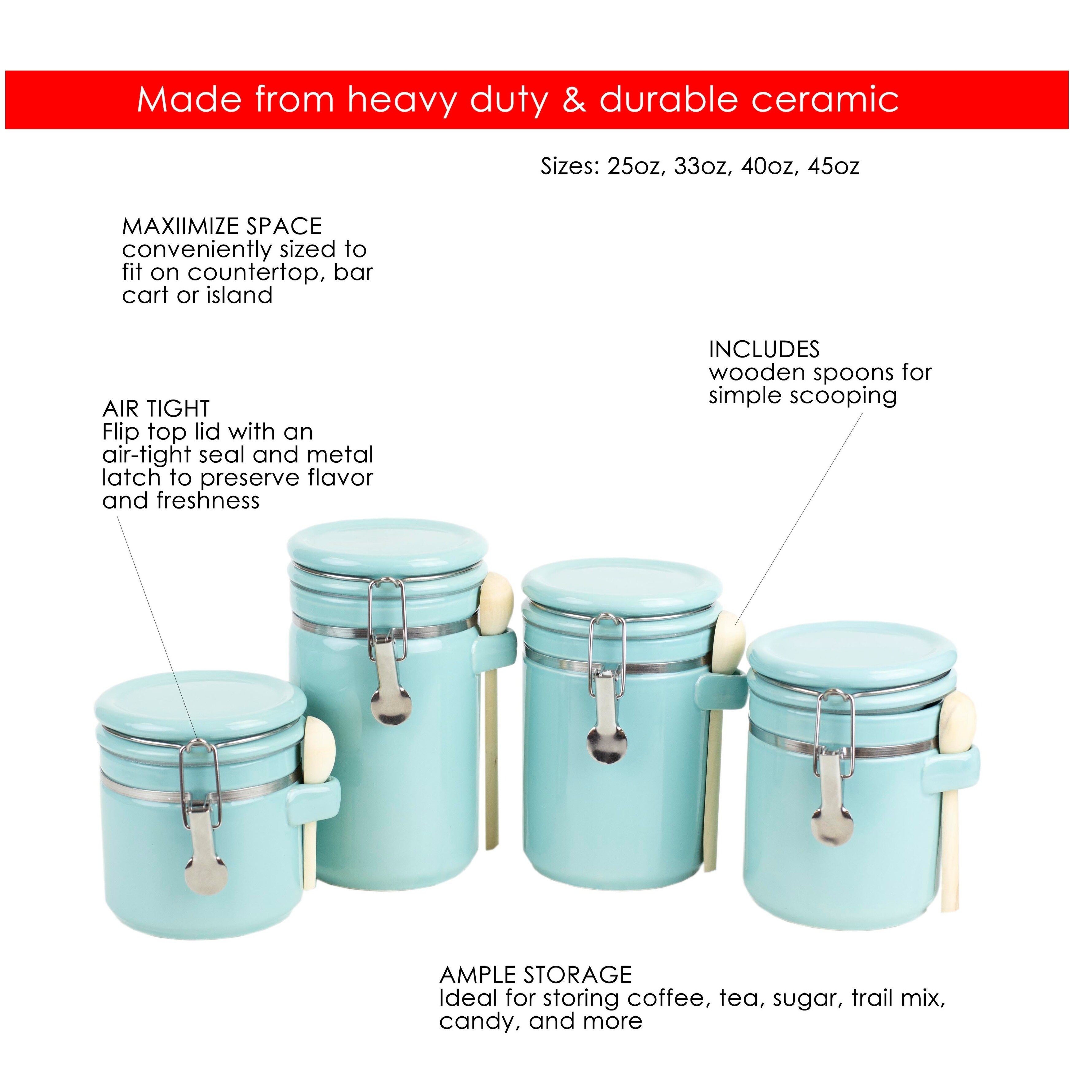Home Basics Blue 4-piece Ceramic Canister Set with Wooden Spoon