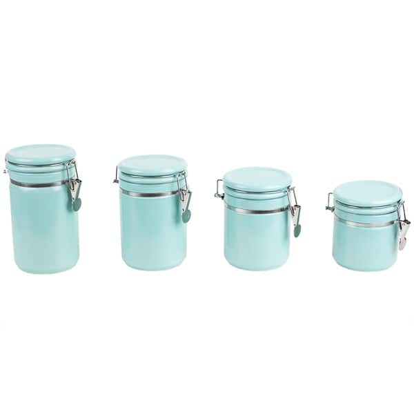 Shop Home Basics Blue 4 Piece Ceramic Canister Set With Wooden