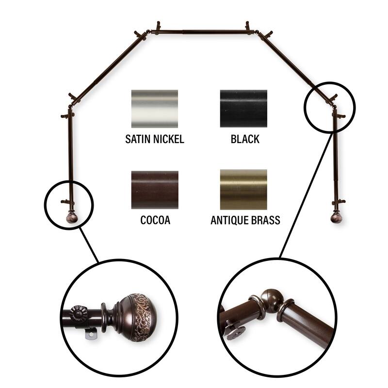 InStyleDesign Nadine 5-Sided Bay Window Curtain Rod - Brown Finish - Cocoa