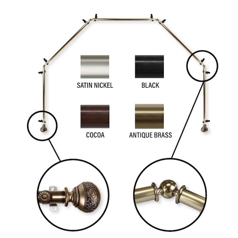 InStyleDesign Nadine 5-Sided Bay Window Curtain Rod - Antique/Brass Finish - Antique Brass