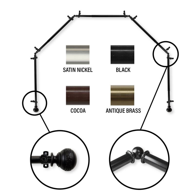 InStyleDesign Nadine 5-Sided Bay Window Curtain Rod - Black Finish - Black