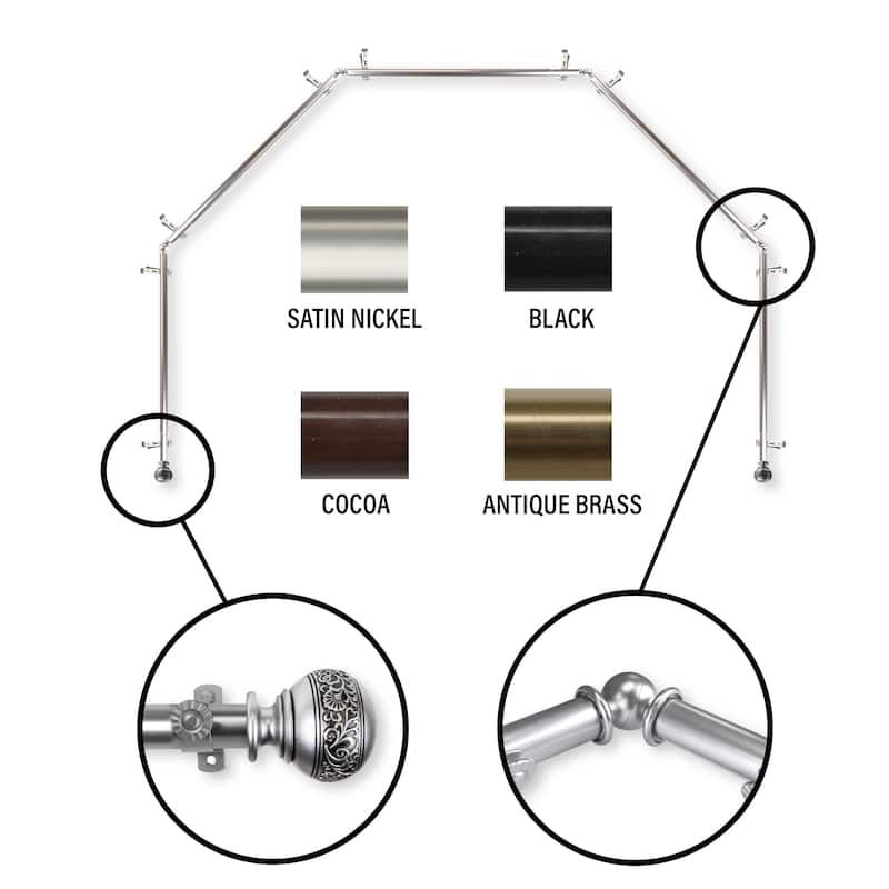 InStyleDesign Nadine 5-Sided Bay Window Curtain Rod - Nickel Finish/Satin/Silver Finish - satin nickel