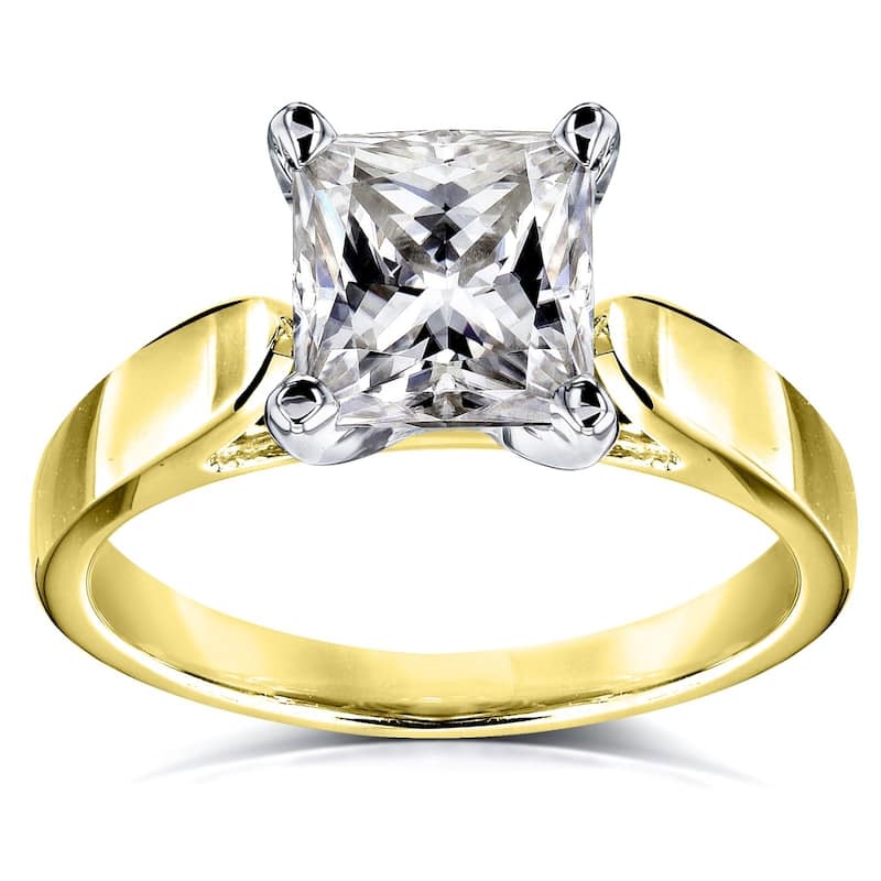 Annello by Kobelli 14k Gold 1 1/2 Carat Princess Classic Moissanite Solitaire Cathedral Engagement Ring (GH/VS) - 7.5 - Yellow