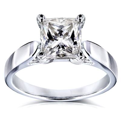Kobelli 1.5 Carats Moissanite Solid 14k White Gold Solitaire Princess Semi Wide Vanessa Ring