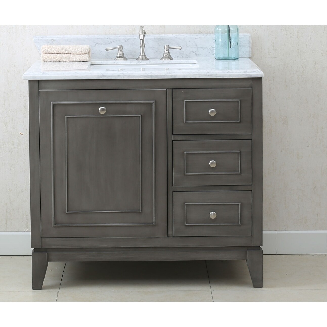 Shop Legion Furniture 37 In W Bathroom Vanity In Silver Gray With Marble Top Overstock 20600966