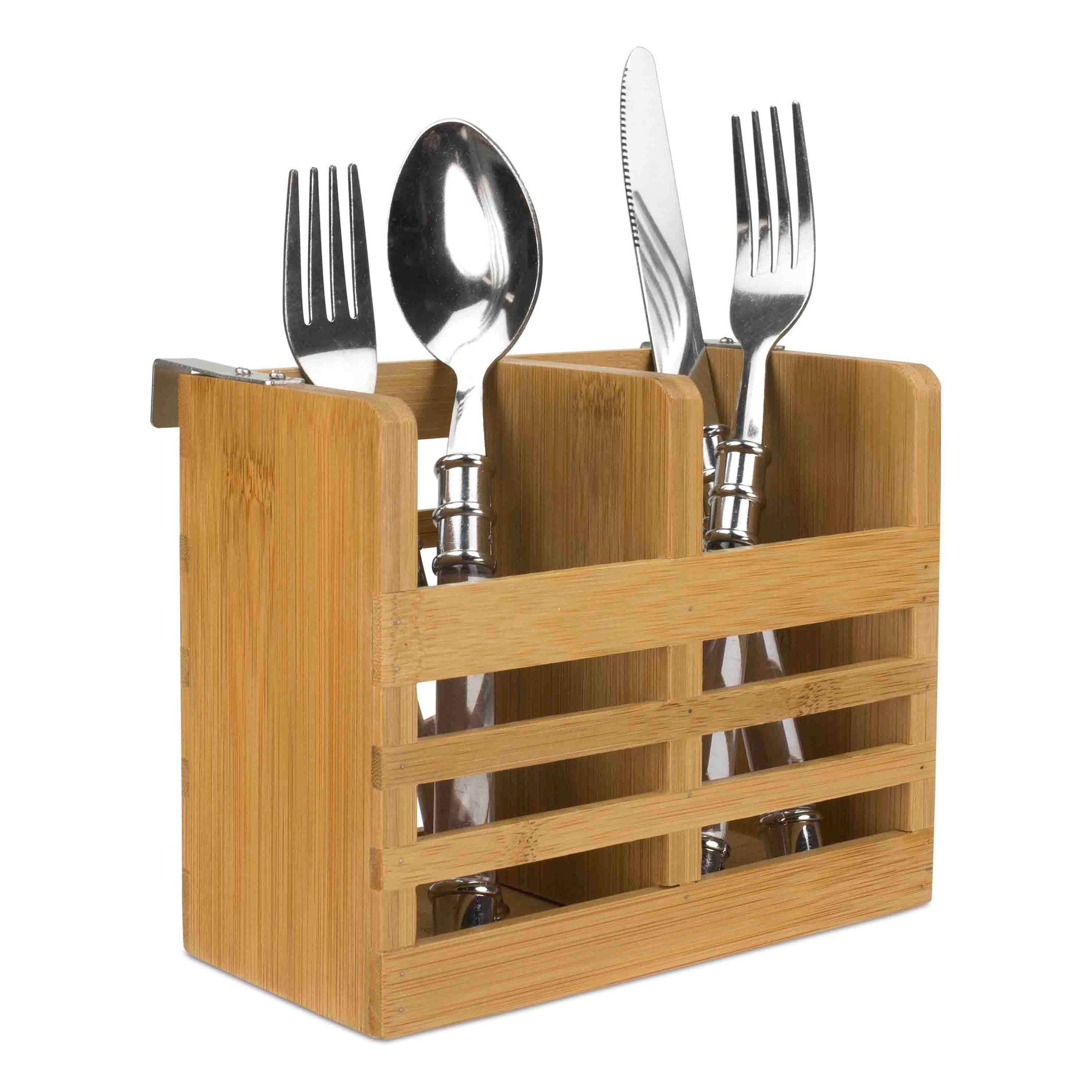 Shop Home Basics Natural Bamboo Cutlery Holder with Hooks On Sale