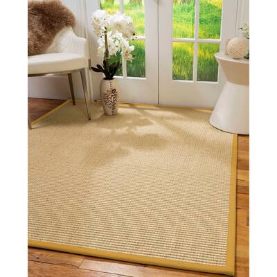 Natural Area Rugs 100%, Natural Fiber Handmade Chunky Lucca, Beige Sisal Rug, Tan Border - 9' x 12'