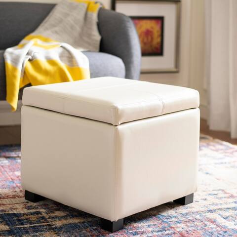 Safavieh Broadway Cream Leather Storage Ottoman