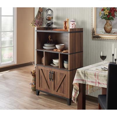 Furniture of America Gern 31-in. Rustic Walnut 8-shelf Buffet Cabinet