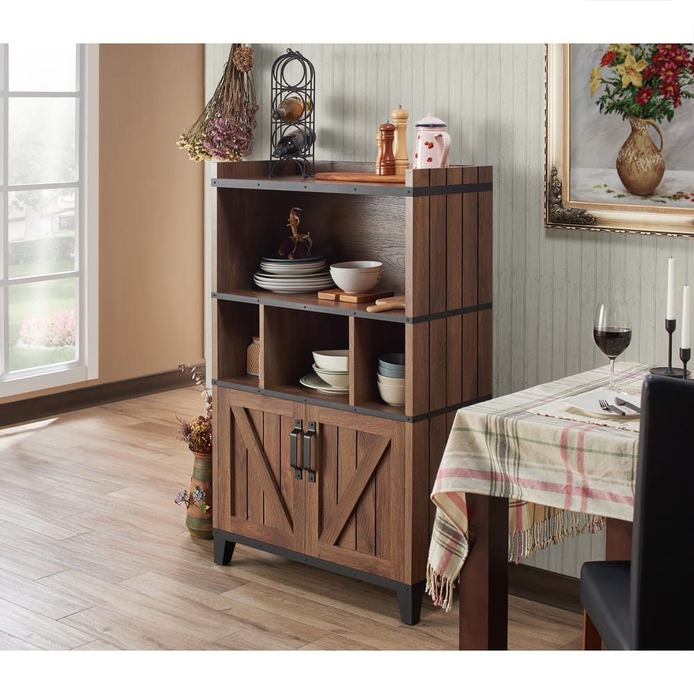 Furniture of America Gern 31-in. Rustic Walnut 8-shelf Buffet Cabinet