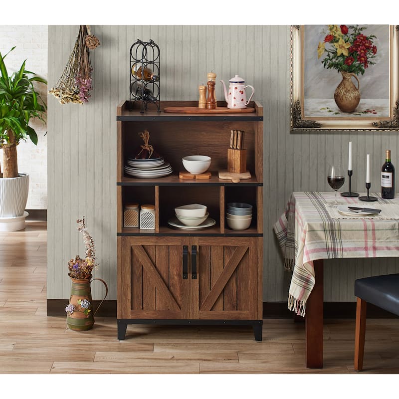 Furniture of America Gern 31-in. Rustic Walnut 8-shelf Buffet Cabinet
