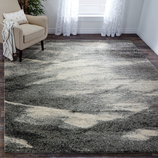 Mid-Century Modern Abstract Grey/ Ivory Rug - 8' x 10' - 8' x 10'