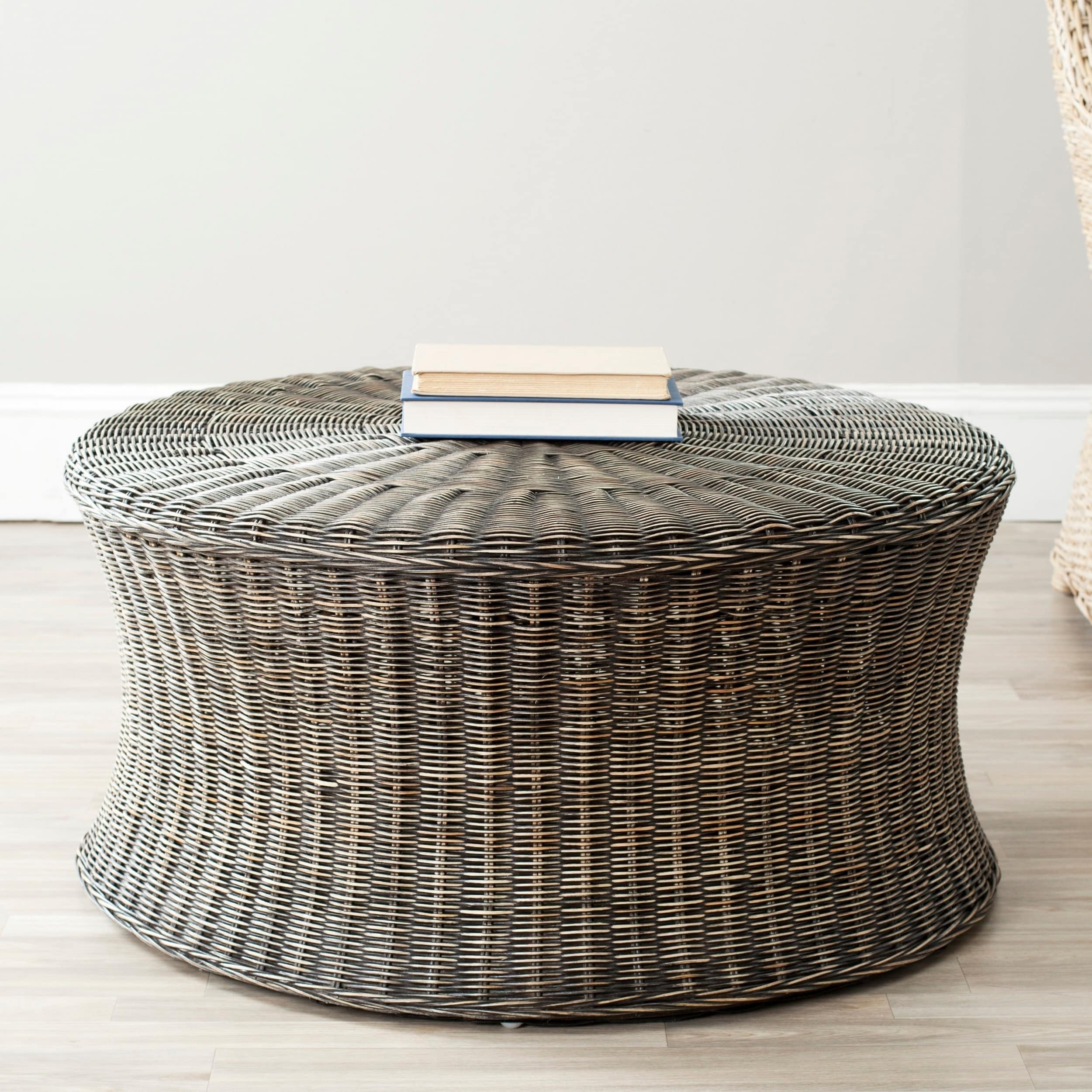 Safavieh Ruxton Dark Brown Wicker Ottoman Brown 32.5" x 32.5" x 16" eBay