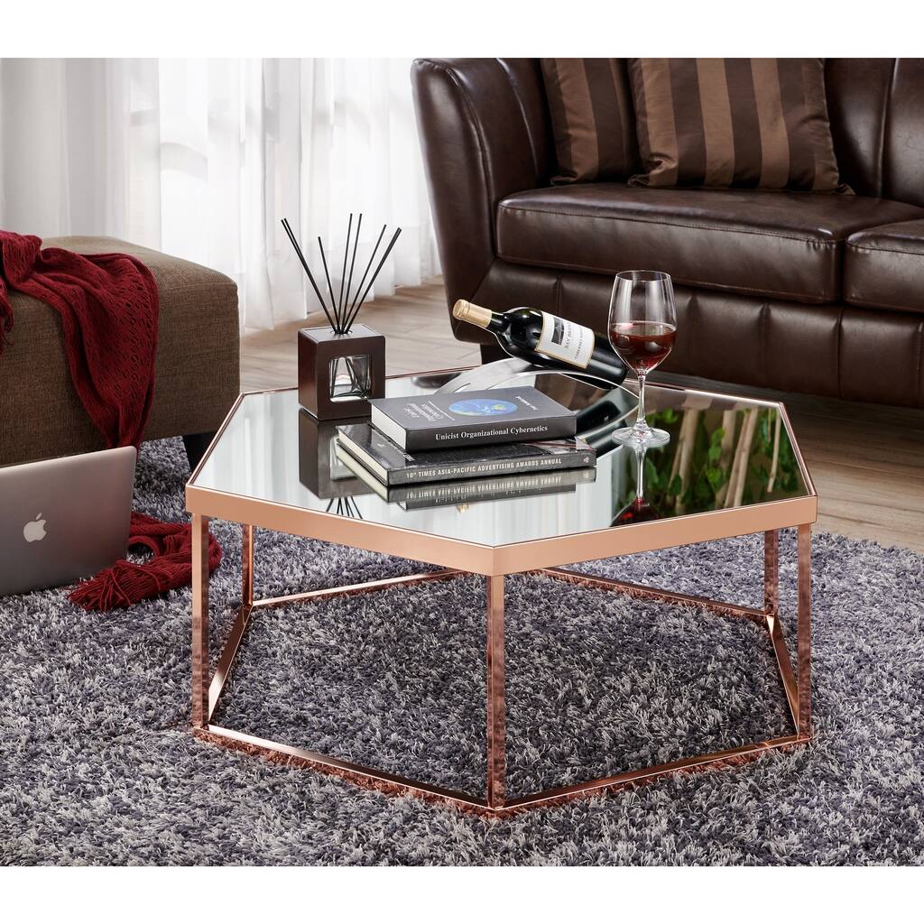 Furniture of America Xixi Glam Gold 36-inch Metal Hexagon Coffee Table