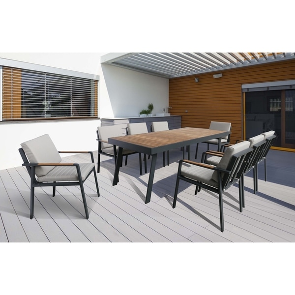 Armen Living Nofi Outdoor Patio Dining Set In Charcoal Finish Armen Living Nofi Outdoor Patio Dining Set In Charcoal Finish With Taupe Cushions Table