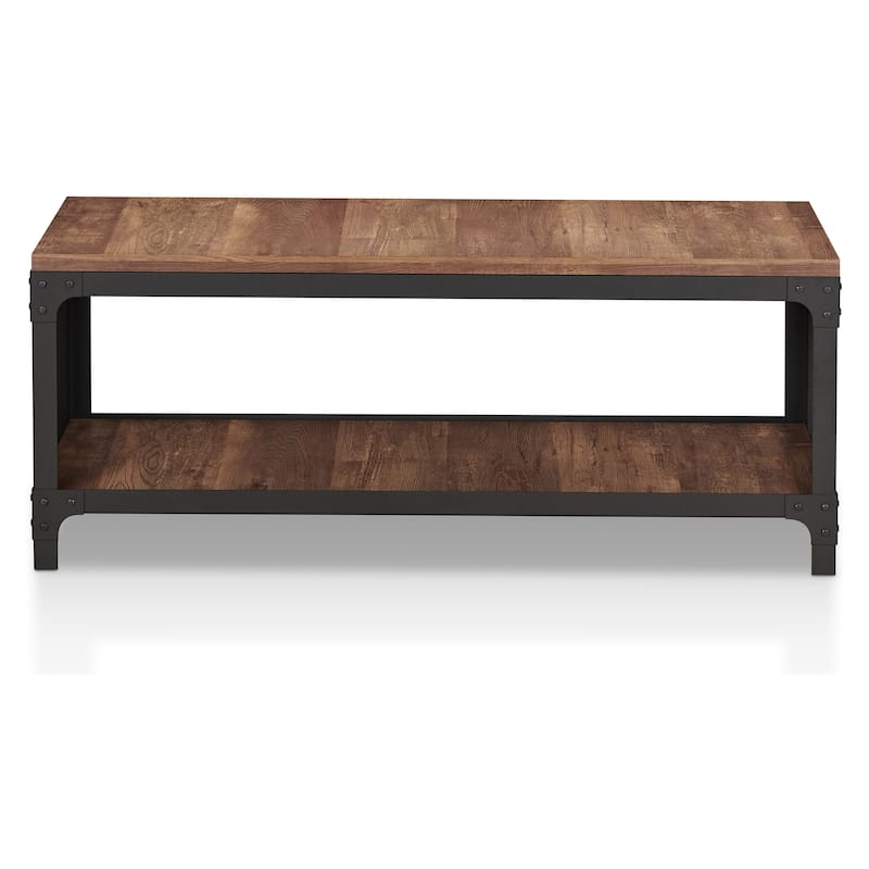 Maua Rustic Reclaimed Oak Metal Storage Entryway Bench by Furniture of America