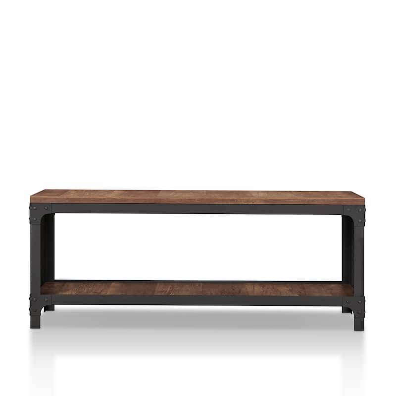 Maua Rustic Reclaimed Oak Metal Storage Entryway Bench by Furniture of America