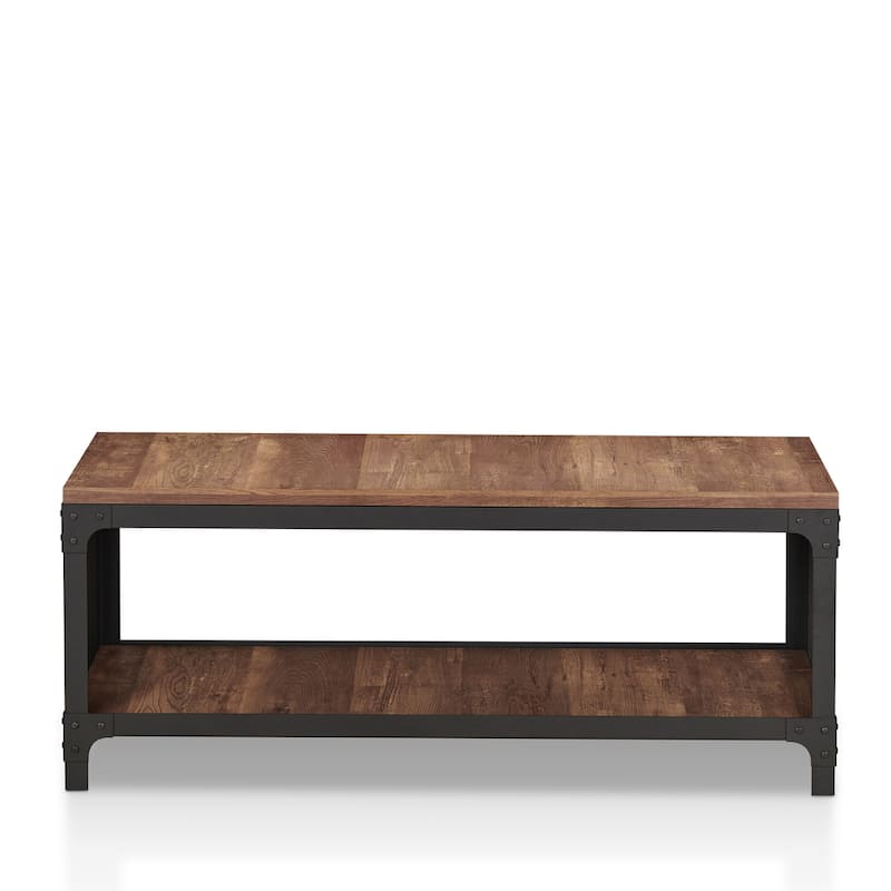Maua Rustic Reclaimed Oak Metal Storage Entryway Bench by Furniture of America