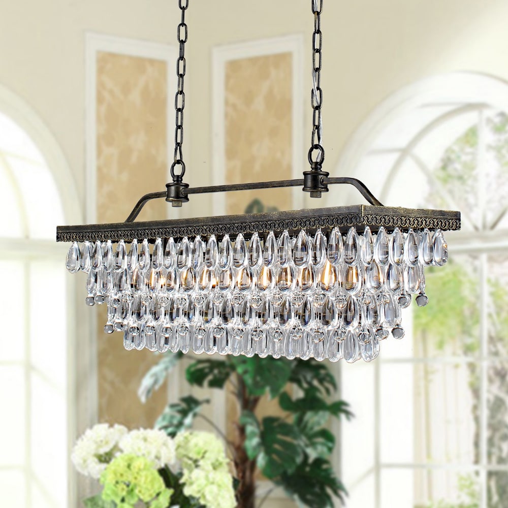 Antique Copper Finish Rectangular Crystal Chandelier (Antique Copper, Crystal Chandelier) - Chandeliers For Bedrooms by Overstock.com