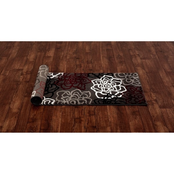 Contemporary Modern Floral Flowers Red/Gray Area Rug 2' x 7'2 Runner Contemporary Modern Floral Flowers Red/Gray Area Rug 2' x 7'2 Runner