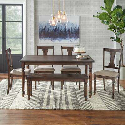 Barish 6-piece Burntwood Dining Set with Bench