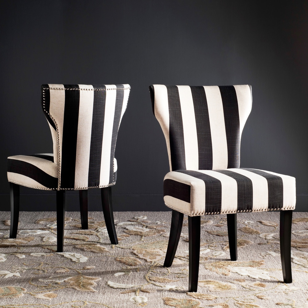 Safavieh Haver Faded Black and White Striped Dining Chairs (Set of 2) - 22.8 inch x 25.8 inch x 37 inch (Short - 16-22 in. - Black - Set of 2)