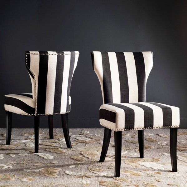 SAFAVIEH Haver Faded Black and White Striped Dining Chairs Set of