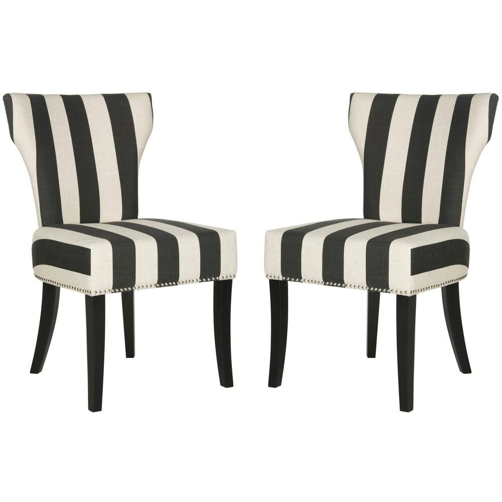 SAFAVIEH Haver Faded Black and White Striped Dining Chairs (Set of 2