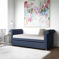 Avenue Greene Stacy Blue Linen Upholstered Trundle/Daybed