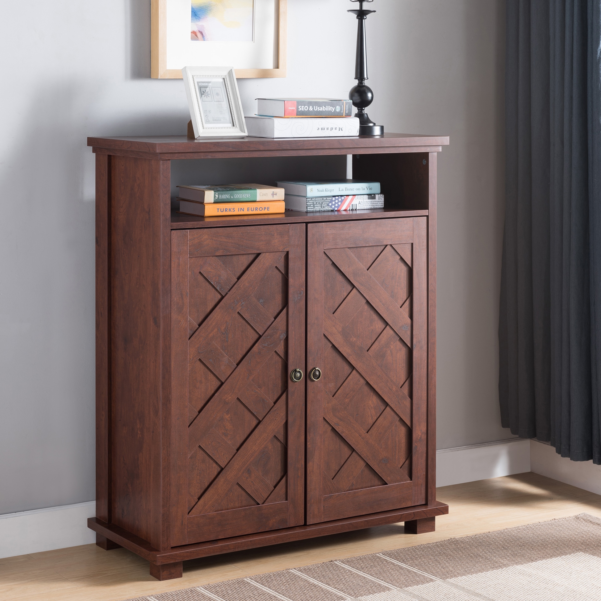 Shop Furniture Of America Levar Rustic Walnut Storage Shoe Cabinet