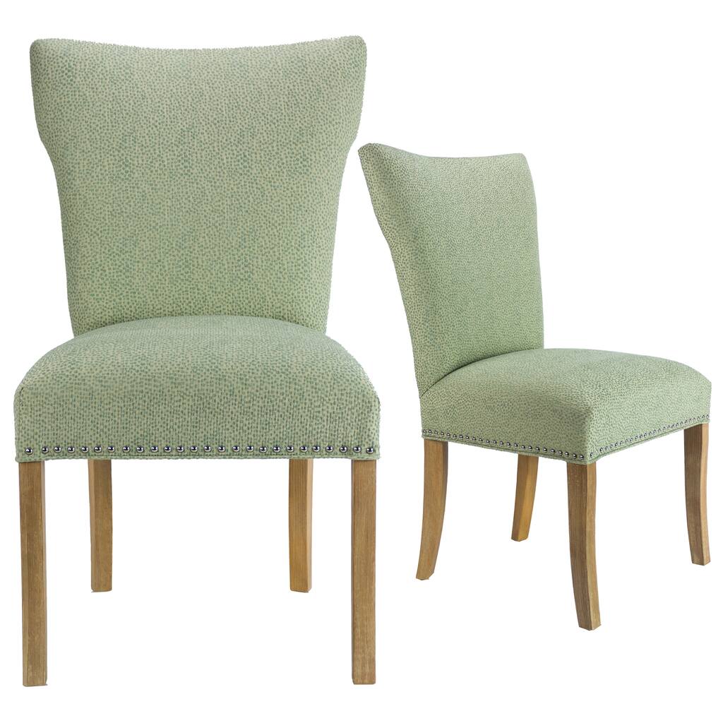 Bella Wingback Pebble Caribe Upholstery Natural Legs Nail Trim Dining Chairs