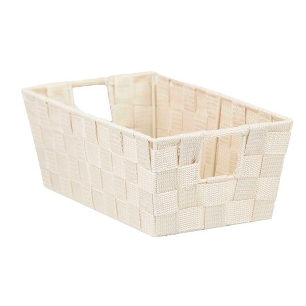Home Basics Ivory Polyester Woven Open Strap Bin