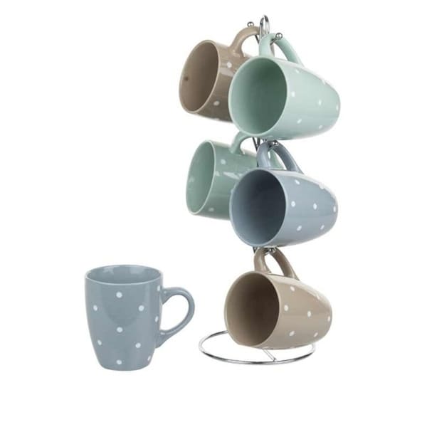 Home Basics 6-piece Stoneware Mug Set with Stand