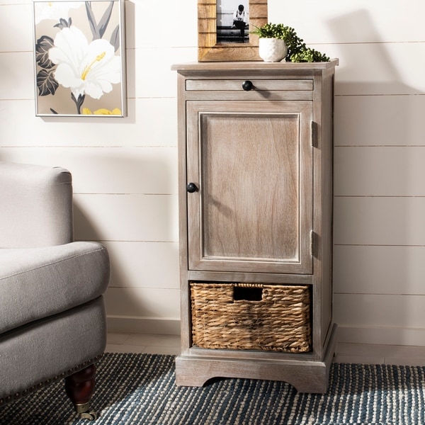 Spenser Vintage White/ Grey Tall Farmhouse Storage Unit - 15.7" x 13" x 34.3". Opens flyout.