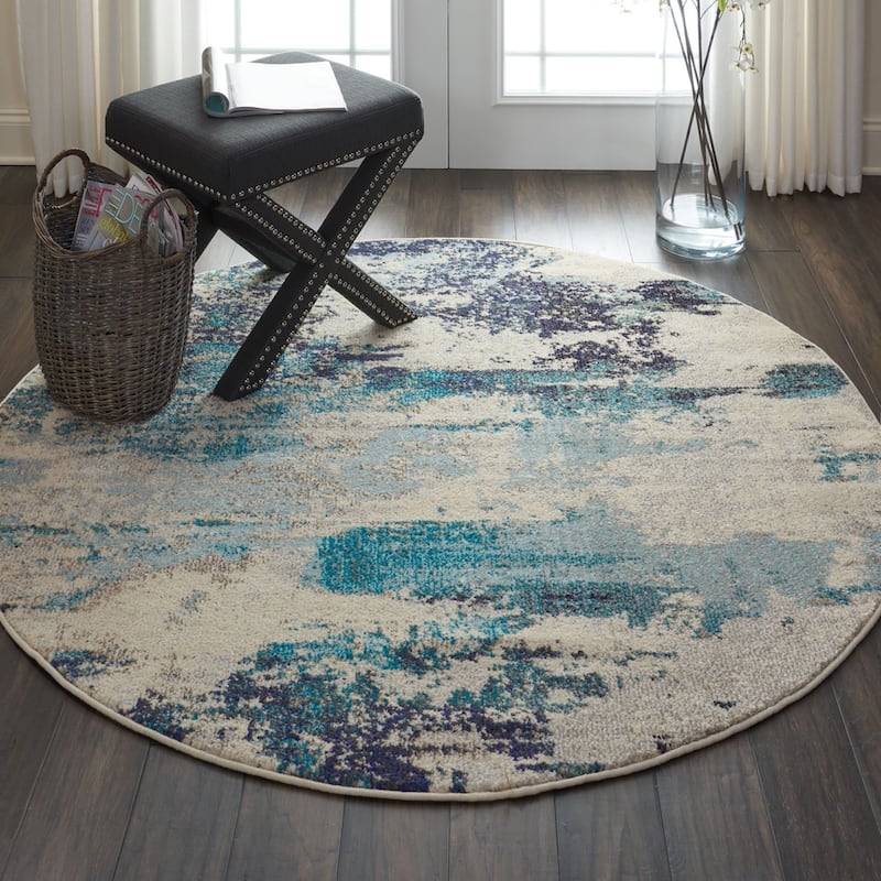 Nourison Modern Abstract Sublime Area Rug - 5'3" Round - Ivory/Blue - Runner/Round