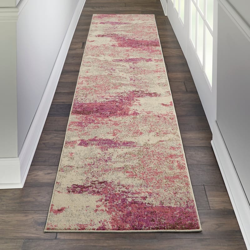 Nourison Modern Abstract Sublime Area Rug - 2'2" x 12' Runner - Ivory/Pink