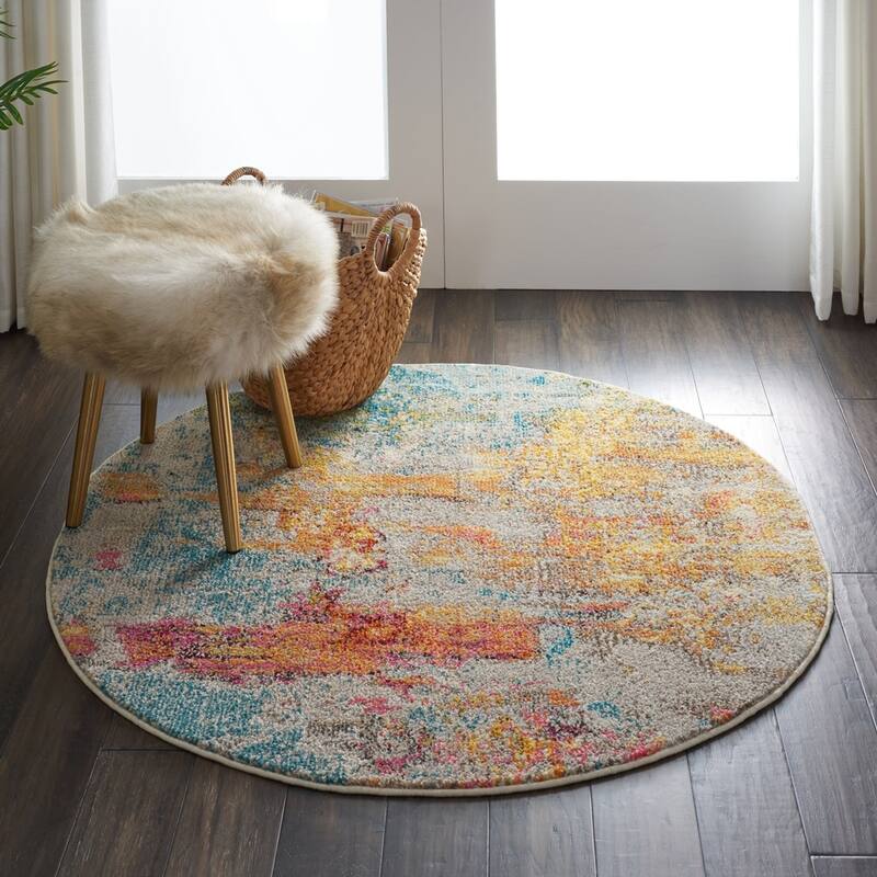 Nourison Modern Abstract Sublime Area Rug - 7'10" Round - Sealife - Runner/Round