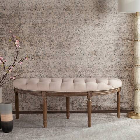 Lanier Tufted Rustic Semi Circle Beige Bench