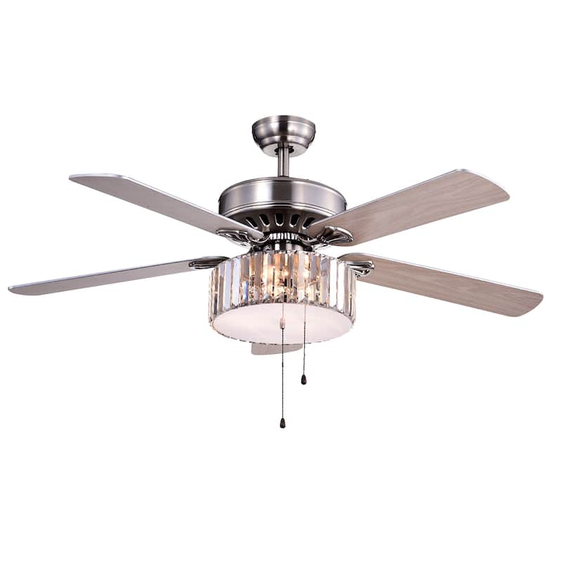 Kimalex 52-inch 3-light 5-blade Lighted Ceiling Fan with Wood Nickel Crystal Shade (Optional Remote)