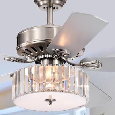 Kimalex 52-inch 3-light 5-blade Lighted Ceiling Fan with Wood Nickel Crystal Shade (Optional Remote)