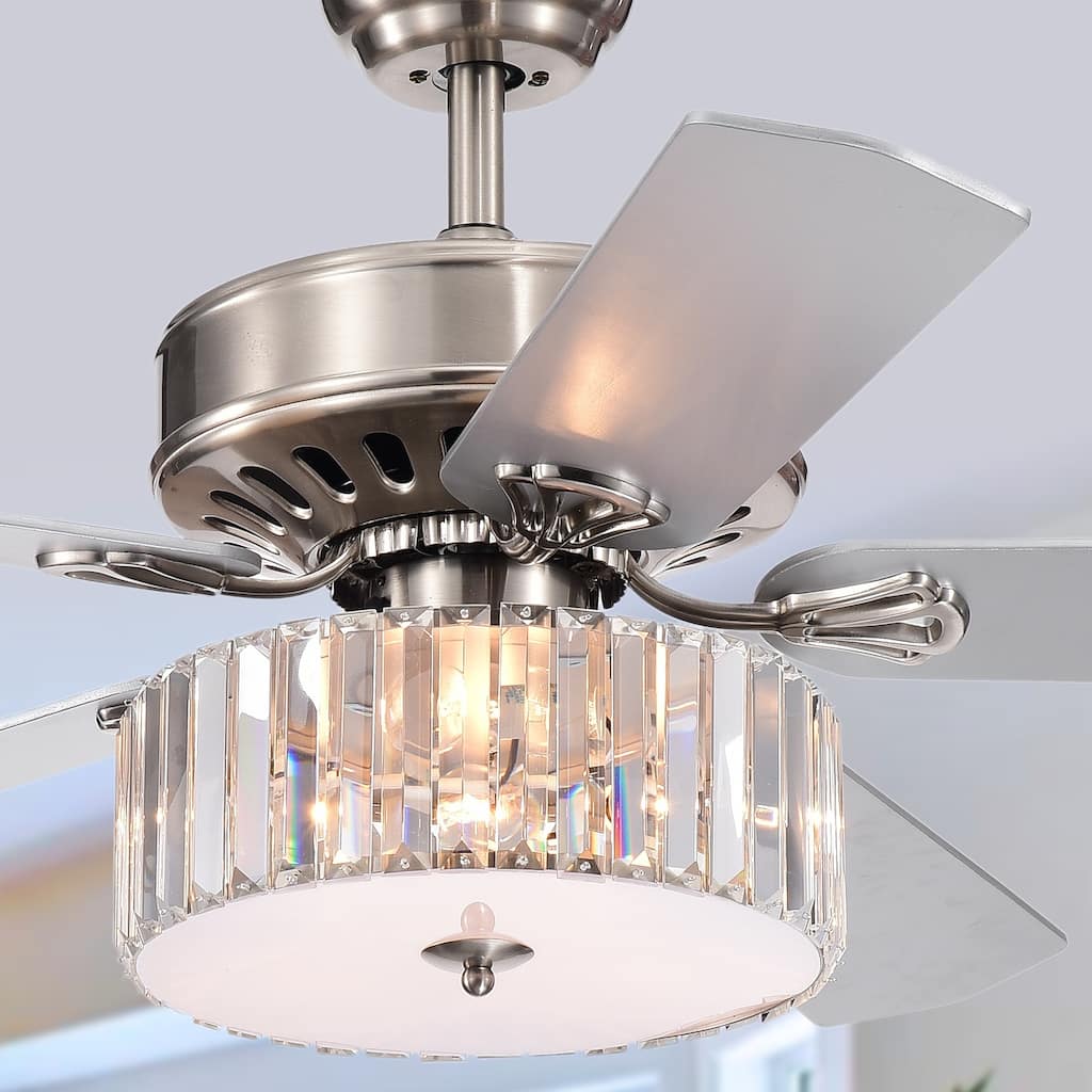 Kimalex 52-inch 3-light 5-blade Lighted Ceiling Fan with Wood Nickel Crystal Shade (Optional Remote)