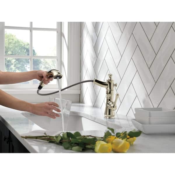 Delta Cassidy Single Handle Pull Out Kitchen Faucet 4197 Pn Dst Polished Nickel Overstock 20607505